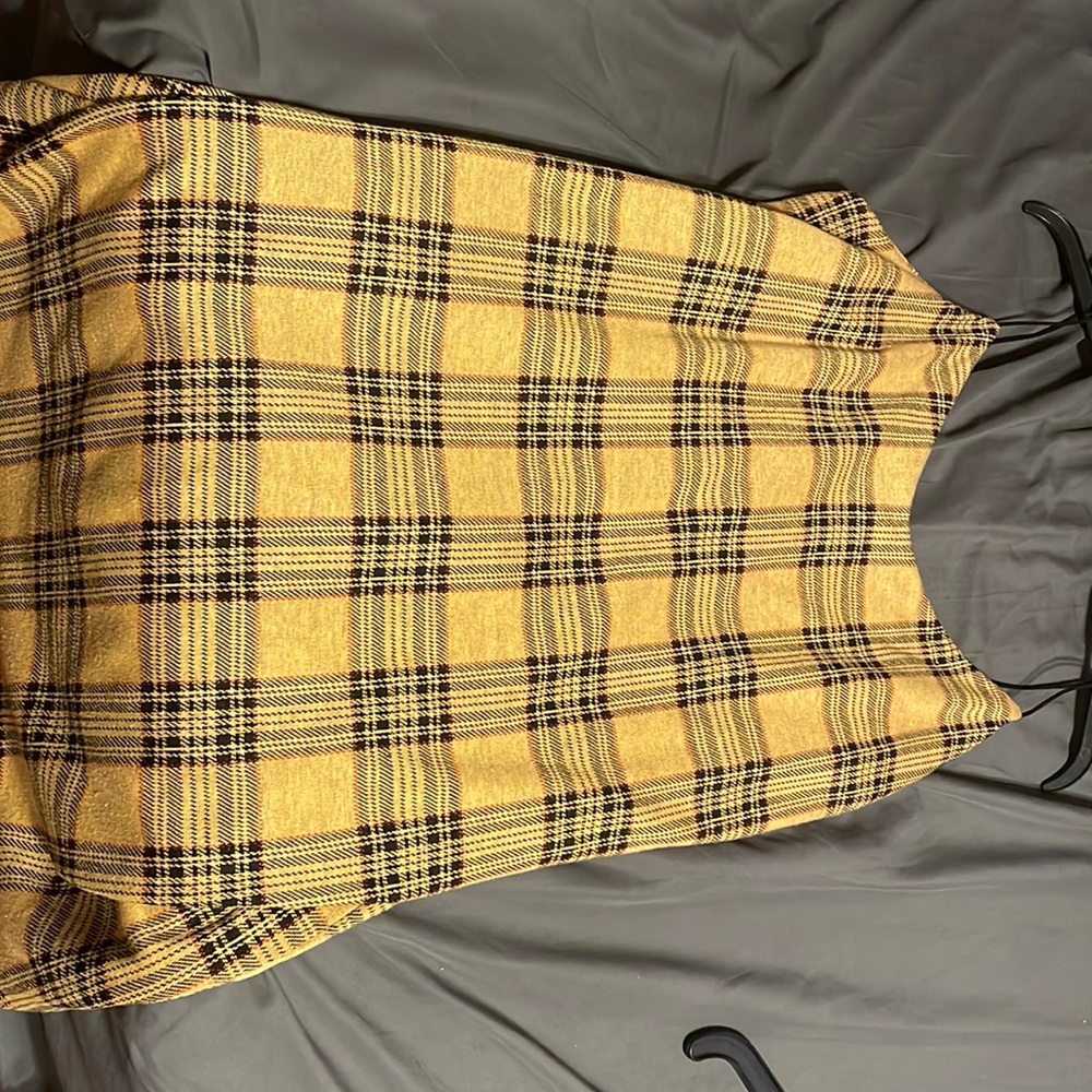 Black, yellow red plaid dress